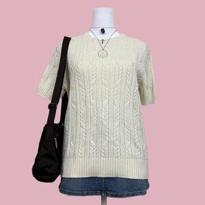90s cream chunky cotton cable knit sweater shirt